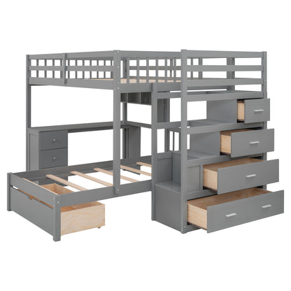 Bunk Bed With Desk, Drawers And Shelves