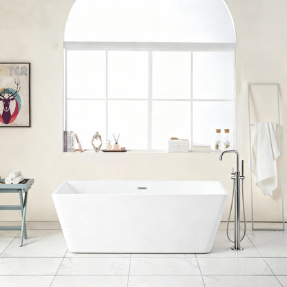 Glossy Freestanding Soaking Tub With Drain, Spacious Stand Alone Bathtub For Bathrooms - Glossy White