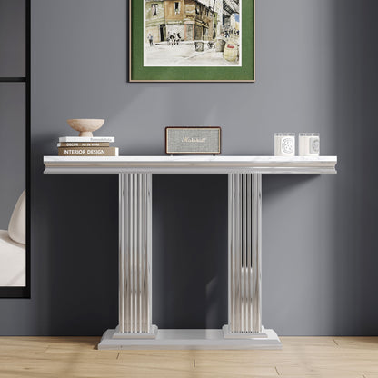 Printed Top Rectangular Console Table, Base With Mirrored Finish