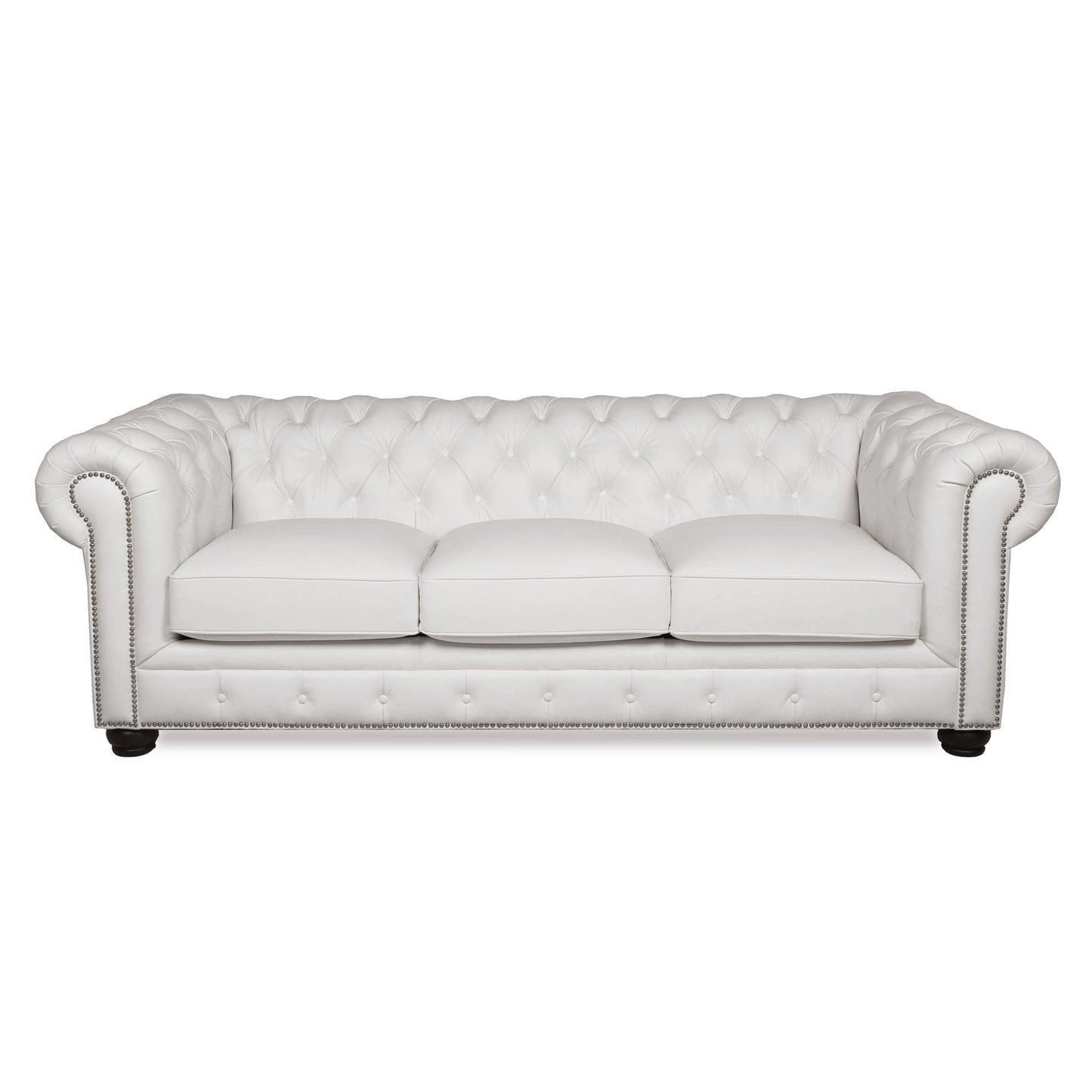 Sofá Chesterfield tradicional de cuero capitoné con diseño de cabeza de clavos