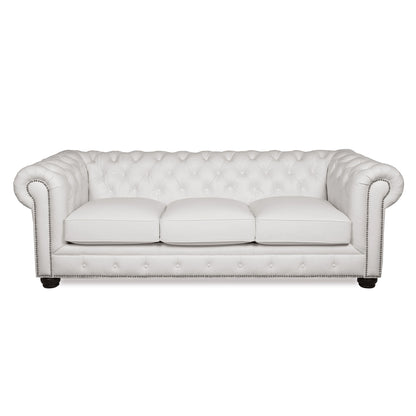 Sofá Chesterfield tradicional de cuero capitoné con diseño de cabeza de clavos
