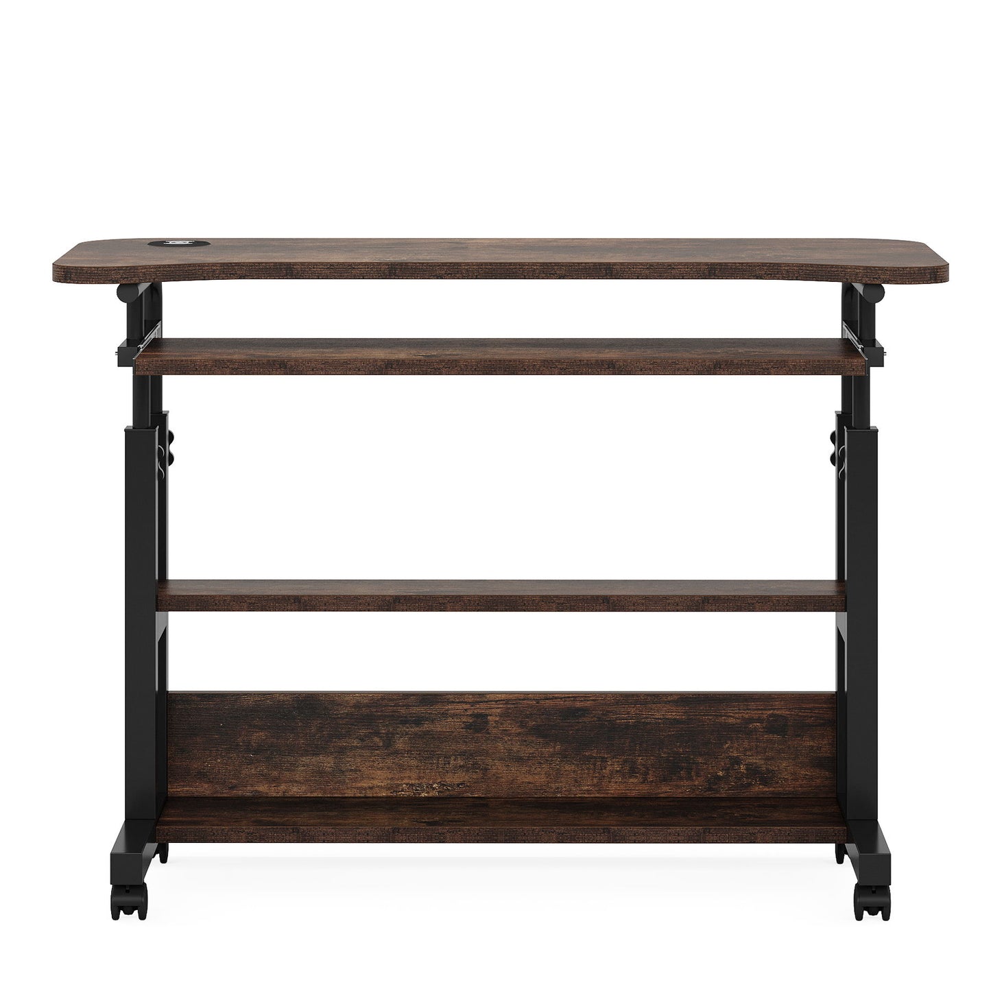 Portable Adjustable Desk With Power Outlets, USB Charging Ports, And Sliding Keyboard Tray - Brown / Black