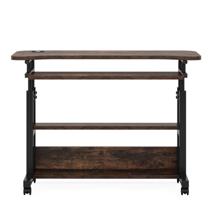 Portable Adjustable Desk With Power Outlets, USB Charging Ports, And Sliding Keyboard Tray - Brown / Black