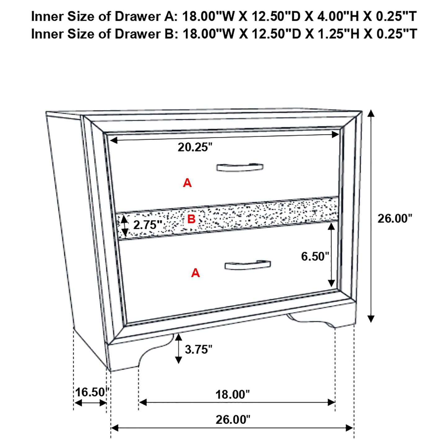 Transitional 2 Drawer Nightstand With Hidden Jewelry Tray