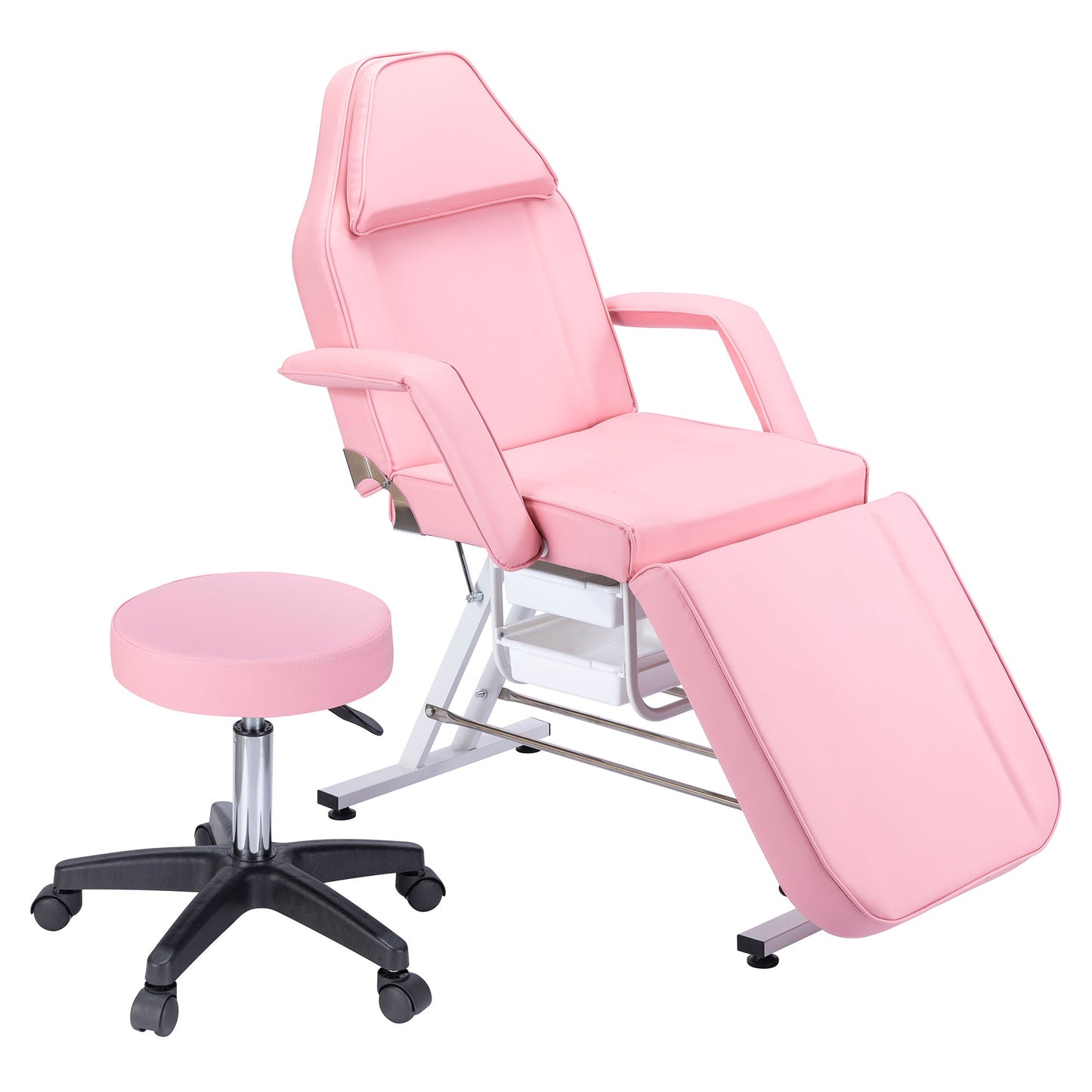 Sillón de masajes para tatuajes de 183 cm con dos bandejas, camilla de esteticista con taburete hidráulico, mesa facial multiusos de 3 secciones, equipo de belleza ajustable para barbería, spa y belleza.