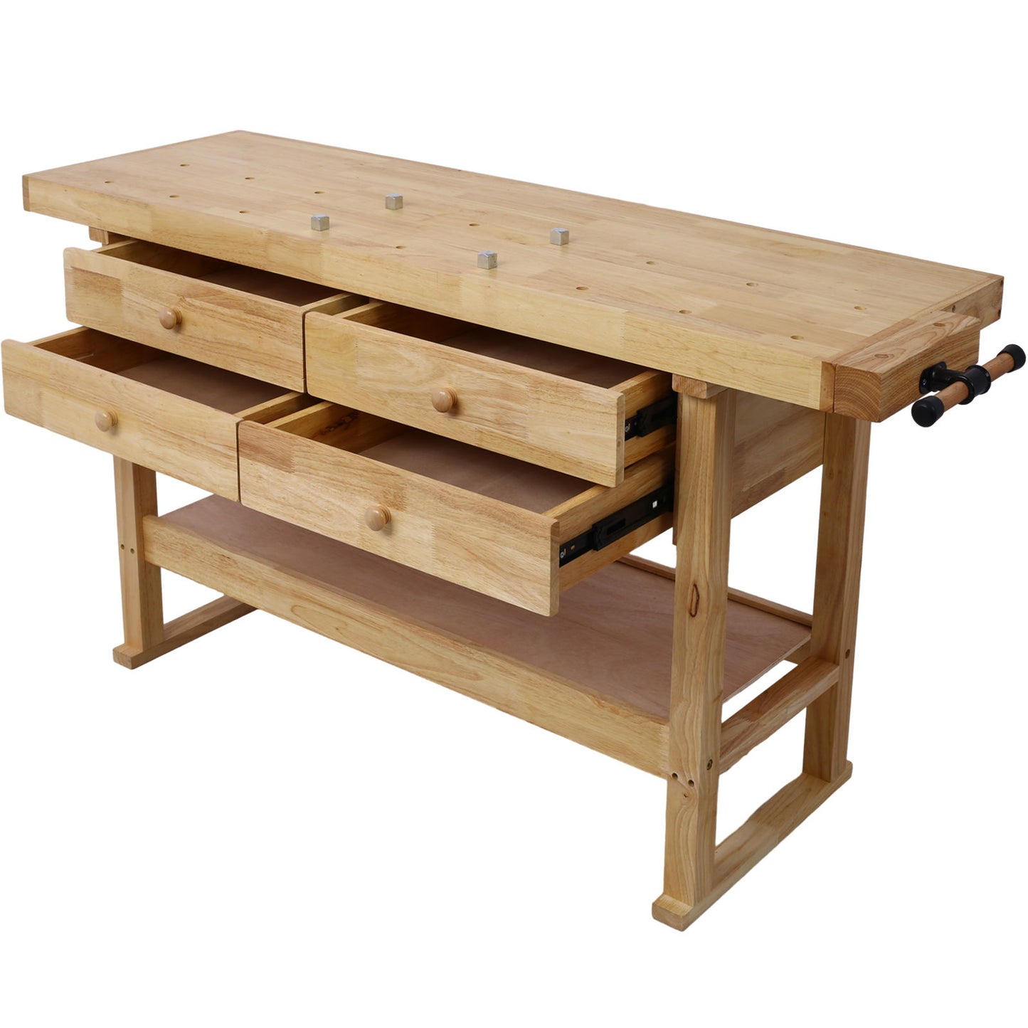 Banco de trabajo de madera con 4 cajones para garaje, taller y hogar - Natural