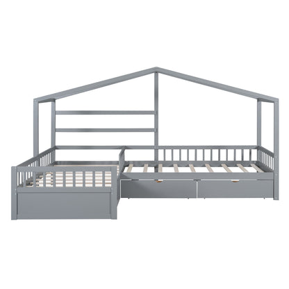 L Shape Platform Bed With 3 Storage Drawers