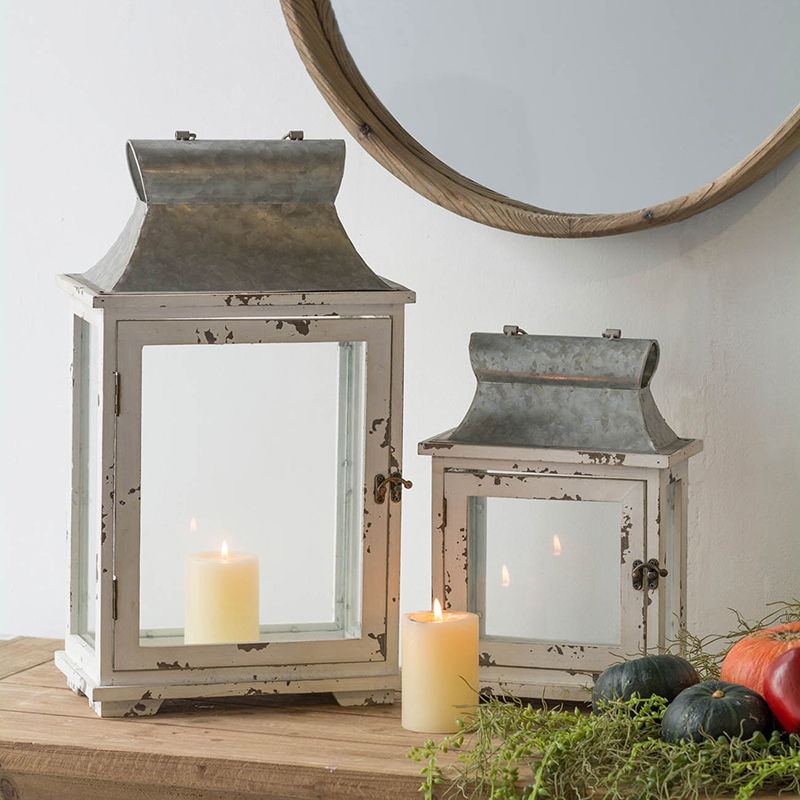 Farol de vela de madera decorativo, portafaroles para interiores y exteriores, hogar, jardín, boda - Blanco