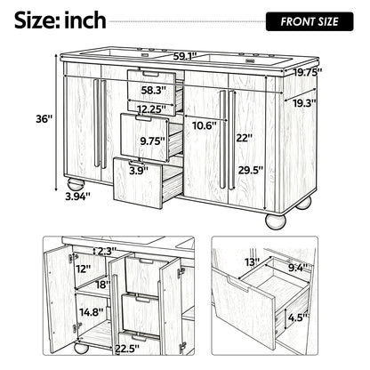 Double Sink Bathroom Vanity With Sinks, Soft Close Doors & 3 Drawers - Wood