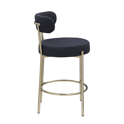 Taburetes altos de barra Sherpa modernos, con asiento tapizado y patas de latón cepillado, taburetes de cocina redondos de respaldo bajo con reposapiés para comedor (juego de 2)
