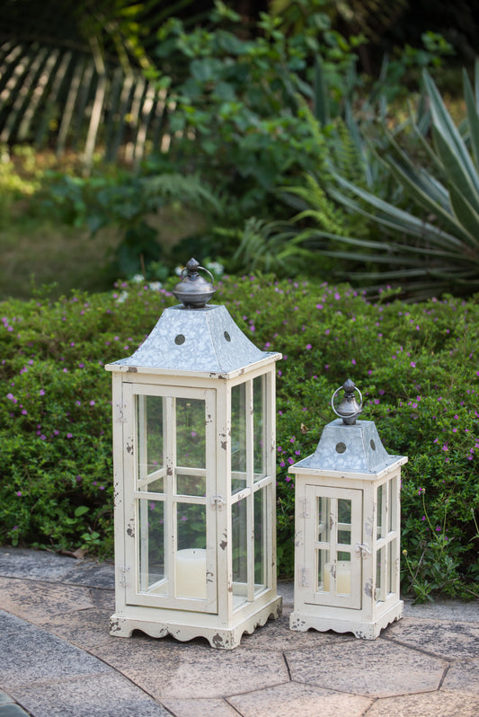 Farol de vela de madera decorativo, portafaroles para interiores y exteriores, para el jardín de casa - Marfil