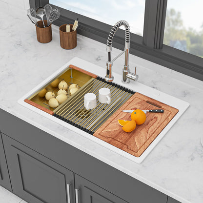 Quartz Kitchen Sink, Granite Composite Double Bowl, Undermount Workstation