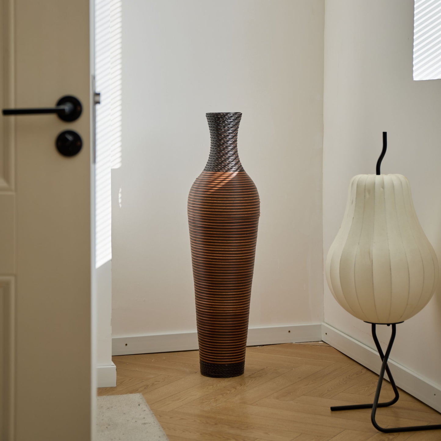 Tall Standing Designer Floor Vases With Elegant 2 Tone Finishes Ideal For Decorating Living Rooms, Bedrooms, Entryways Perfect For Decorating Your Home - Black / Gray