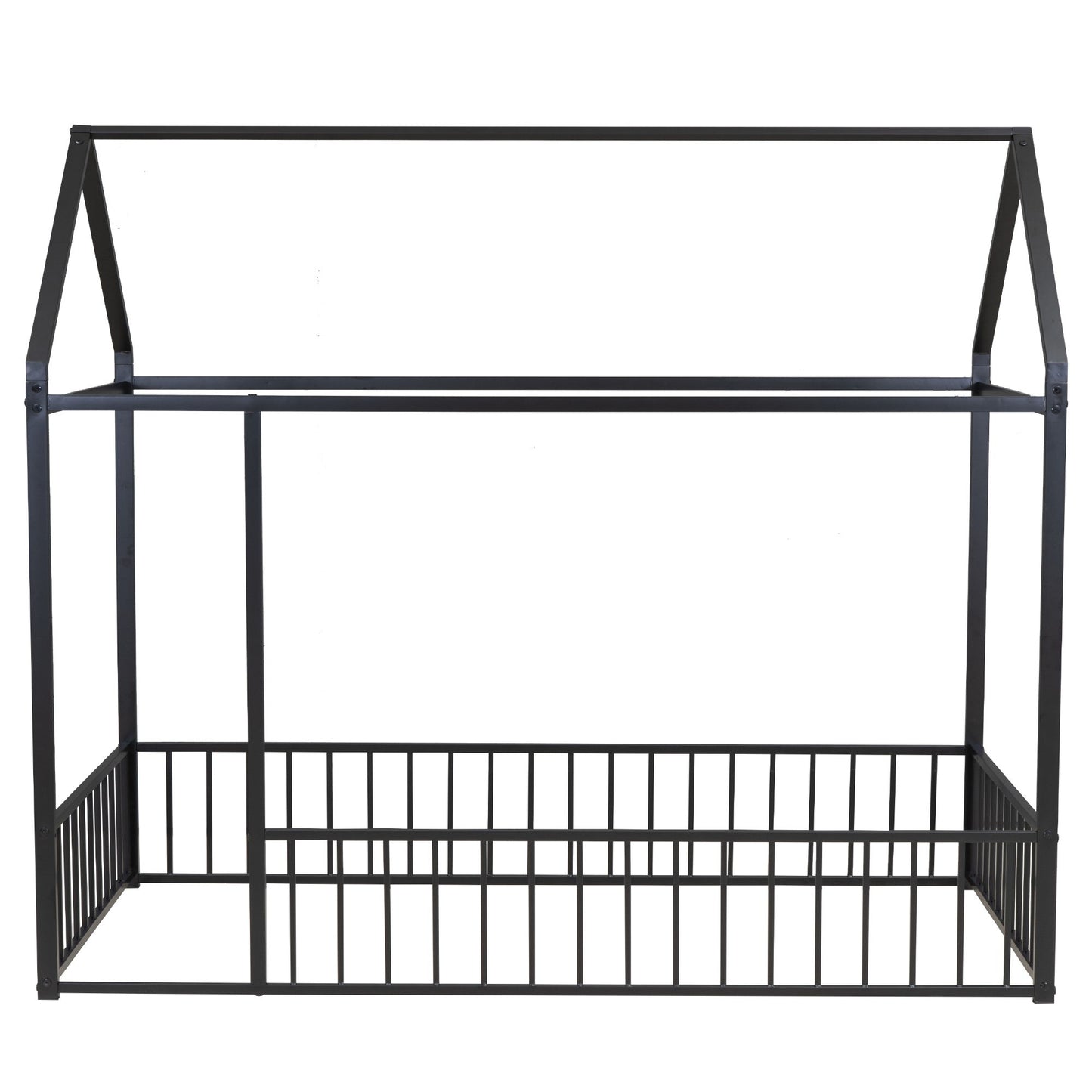 Cama de metal con estructura de cama y valla