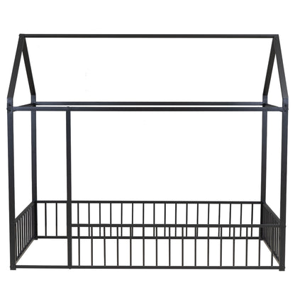 Cama de metal con estructura de cama y valla