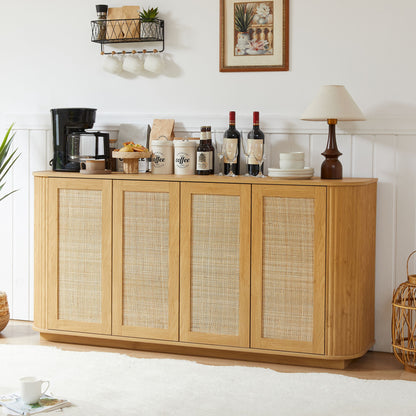 Contemporary Wave Shaped TV Stand With Rattan Doors