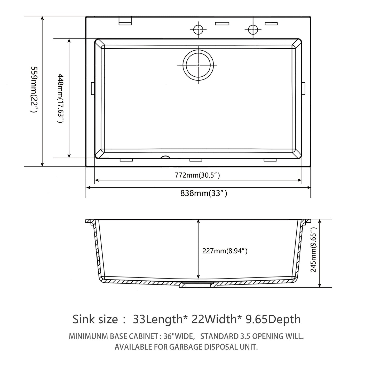 Quartz Kitchen Sink, Granite Composite, Drop In Sink With Durable Design