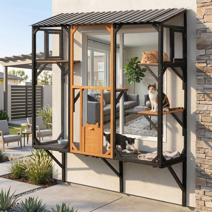 Outdoor Cat Catio With Platforms