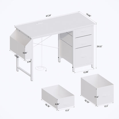 Office Desk With Power Outlet, 3 Drawers And Side Pocket For Office - White