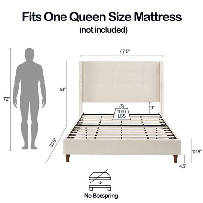 Peyton - Cama tapizada con cabecera de 137 cm de alto y capitoné tradicional abotonado a mano