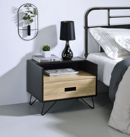 Melkree - Mesa auxiliar con función de exhibición y utilidad - Roble/Negro