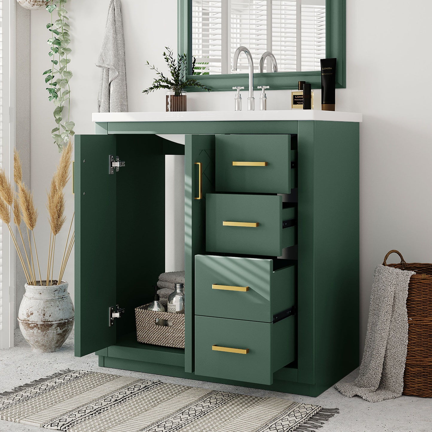 Bathroom Vanity With Sink, Storage Cabinet, Freestanding Set With 3 Drawers & Soft Closing Doors