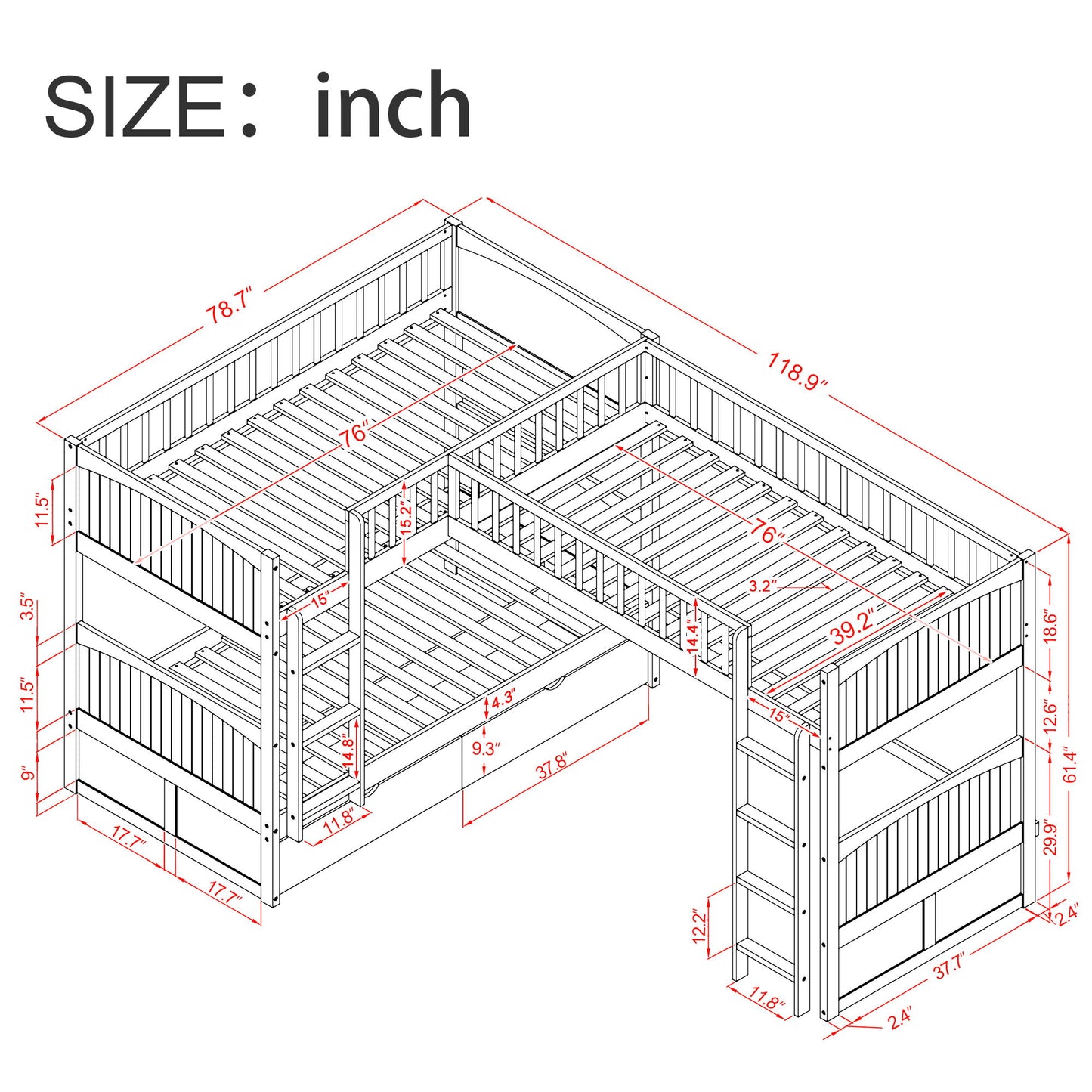 Bunk Bed With Loft And 2 Drawers