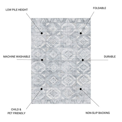 Toucan - 5' X 7' Washable Non - Slip Area Rug - Silver