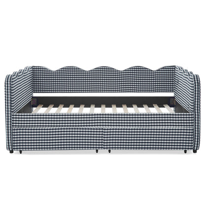 Gingham Daybed With USB Charging Port, Wave-Shaped Design