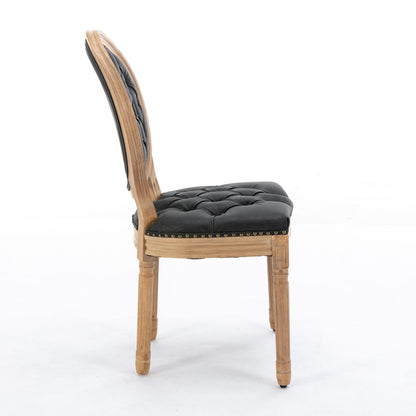 Silla de comedor de estilo francés con marco de madera maciza, pintura antigua, hebillas hechas a mano, cuero sintético de PU, ribete de tachuelas y patas de madera.