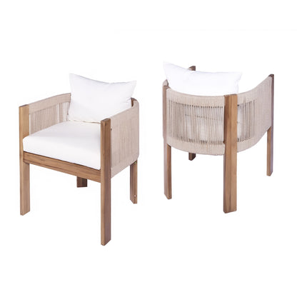 Matera - Patio Dining Chair (Set of 2) With Wraparound Back And Removable Cushion Cover - Teak / Beige