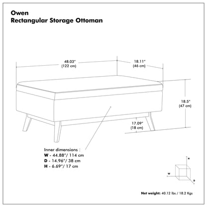 Owen - Otomana rectangular con espacio de almacenamiento - Negro medianoche