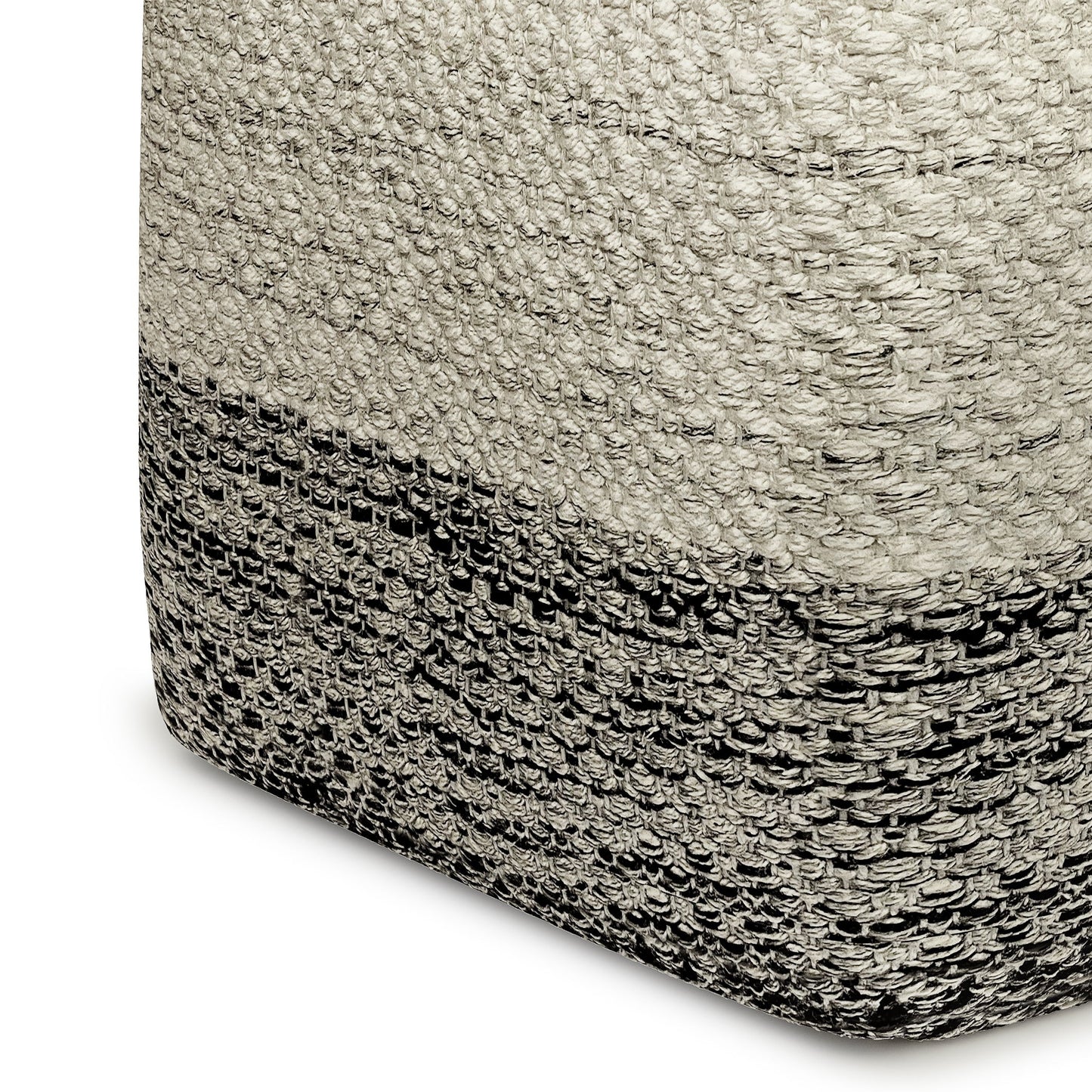 Macie - Puf cuadrado de tejido para exterior/interior - Gris/Blanco