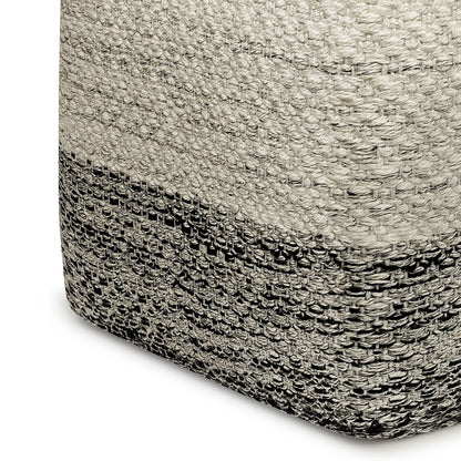 Macie - Puf cuadrado de tejido para exterior/interior - Gris/Blanco