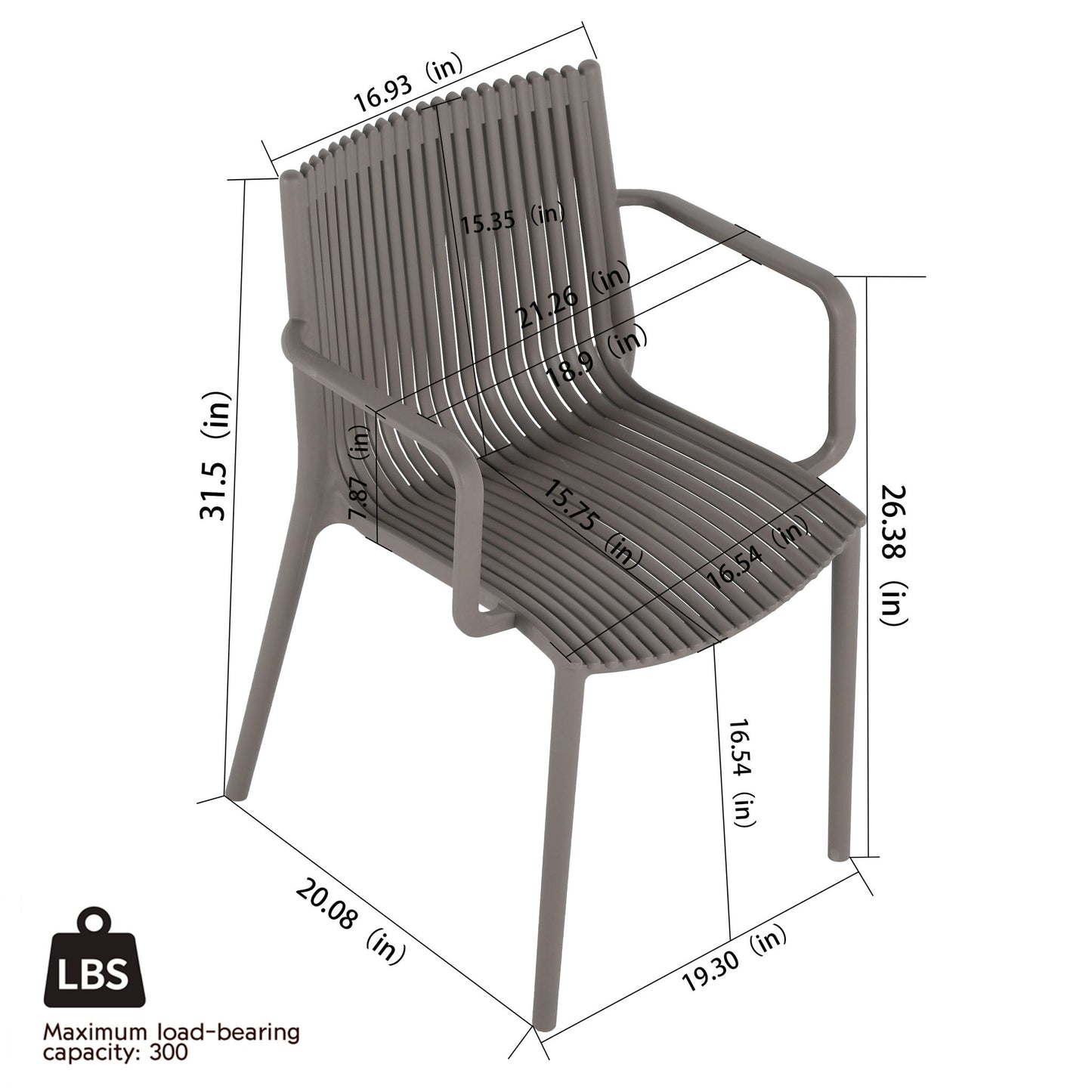 4 Piece Stackable Single Chairs With Vertical Stripe Design For All Weather