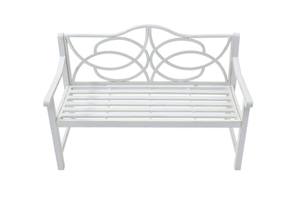 Outdoor Garden Patio Bench With Backrest And Armrest, Slatted Seat For Park, Yard & Porch, Balcony, Accommodates 2 - 3 People - White