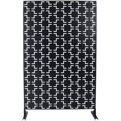 Outdoor / Indoor Privacy Screen Metal Privacy Screen, Freestanding Decorative Privacy Screen For Deck Balcony Patio - Black