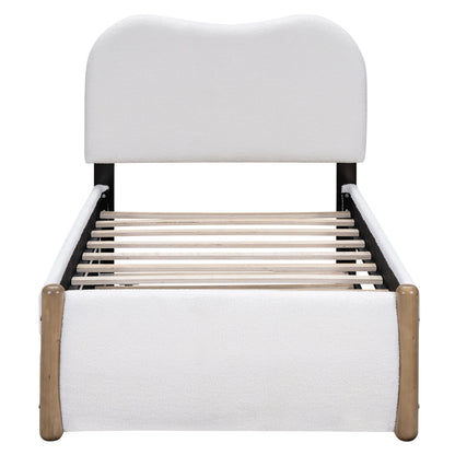 Upholstered Platform Bed With Wood Supporting Feet And Trundle