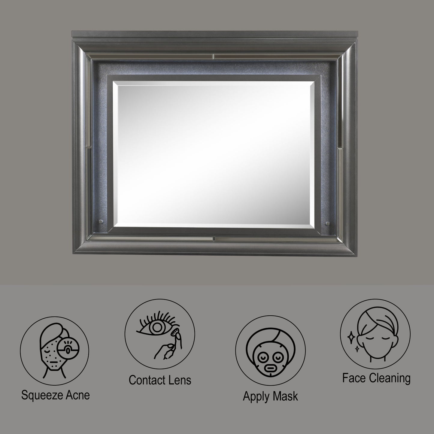 Sawyer - Espejo metálico con LED - Gris