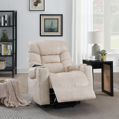 Nairi - Sillón reclinable de cuero Aire Power Motion con función de masaje, calefacción y elevación - Marfil