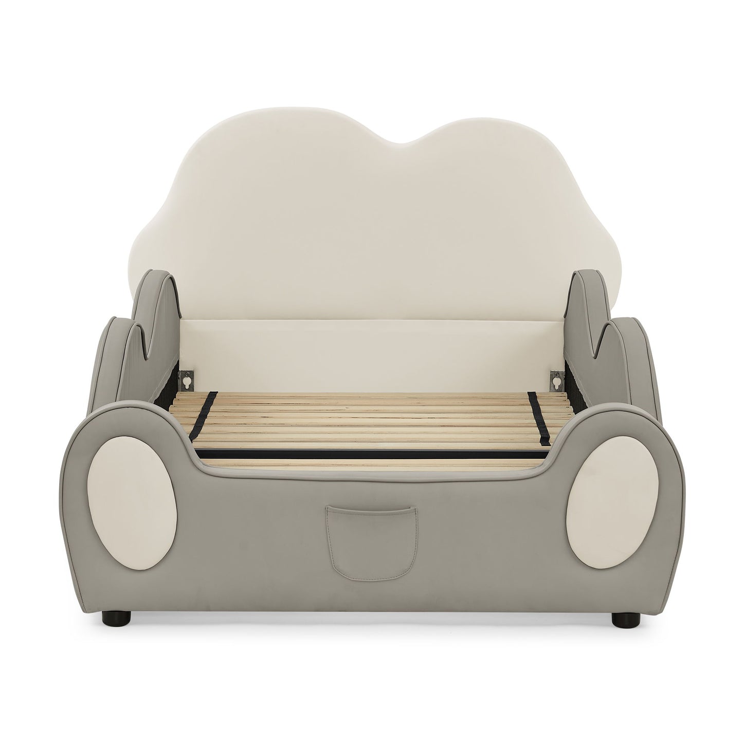 Cute Cloud Shape Bed With Guardrails Cartoon Design, Storage Pocket