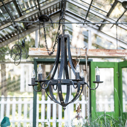 Lámpara de araña de metal de 6 luces, lámpara colgante con cadena ajustable para cocina, bombilla no incluida, color negro