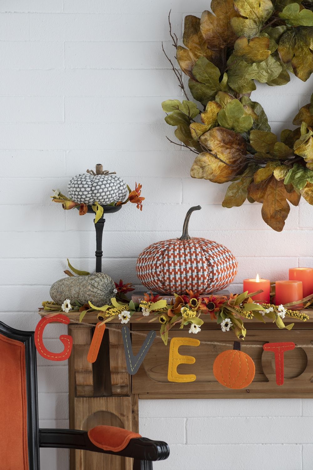 Pumpkin Ornament Decor For Holiday Harvest Festival Fall Festival & Thanksgiving (Set of 2) - Orange Multi