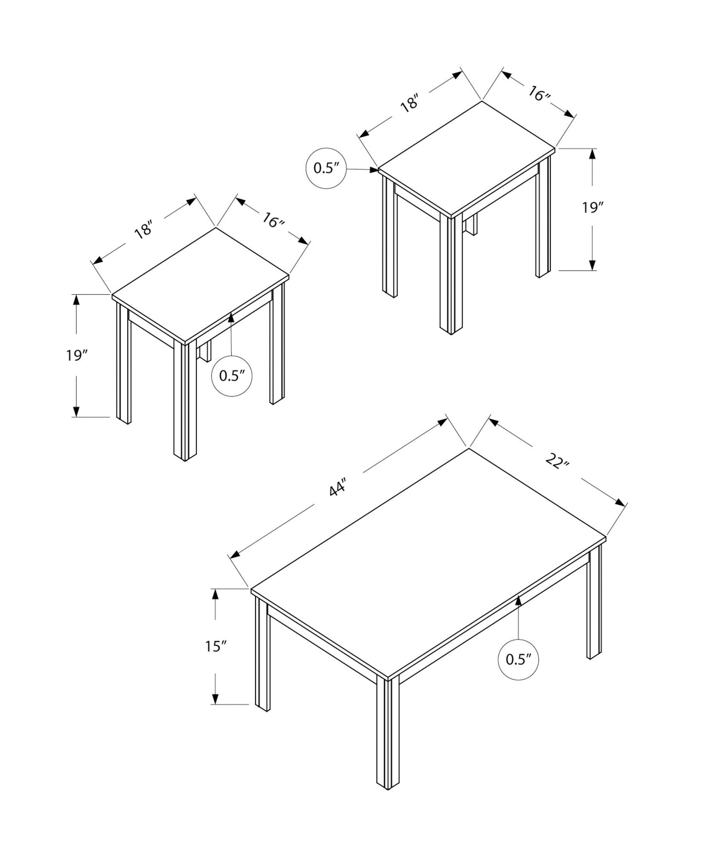 Juego de mesa de centro, auxiliar, de esquina y de acento para sala de estar, de estilo transicional (juego de 3) - Roble
