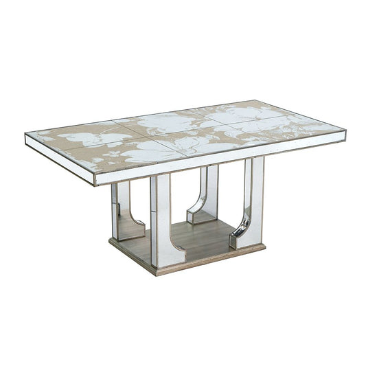 Mesa de comedor grande con espejo y elegante diseño floral - Plateado Multi