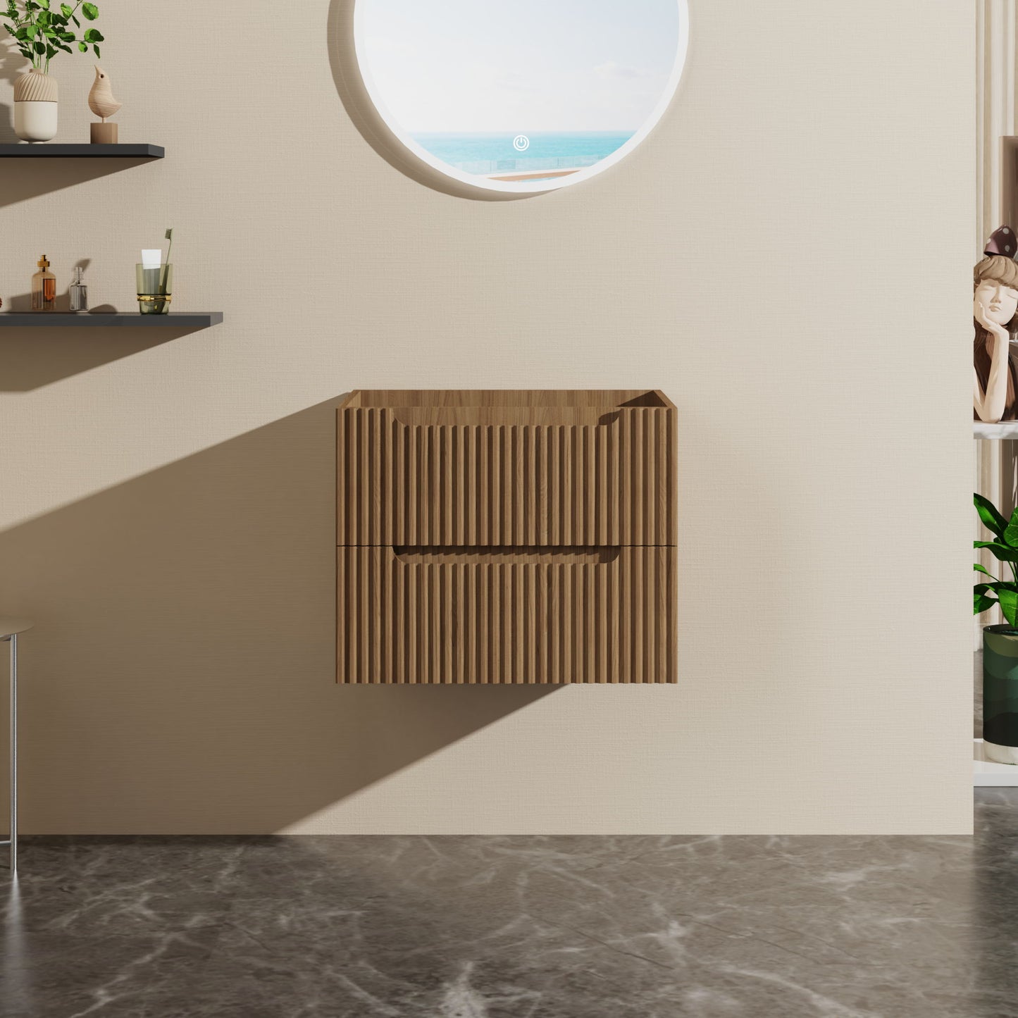 Mueble de baño flotante de 24" para montaje en pared (solo mueble) - Nogal