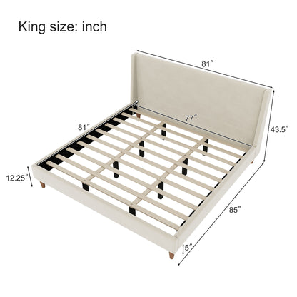 Modern Upholstered Platform Bed With Wingback Headboard