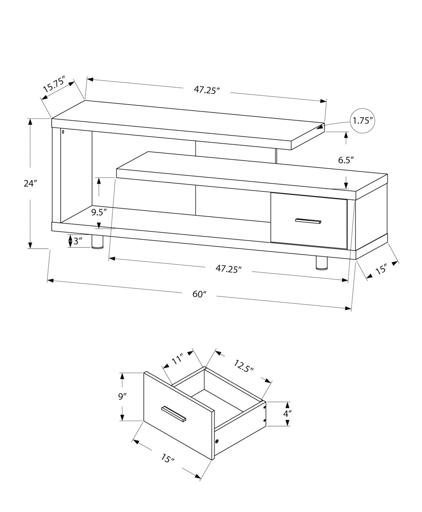 Mueble de TV, consola, mueble de almacenamiento para centro de entretenimiento multimedia, contemporáneo y moderno
