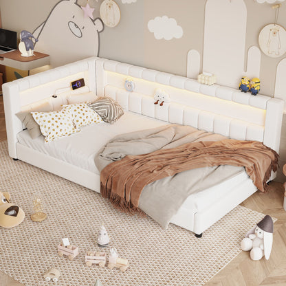 Upholstered Platform Bed With LED Belt And USB Ports