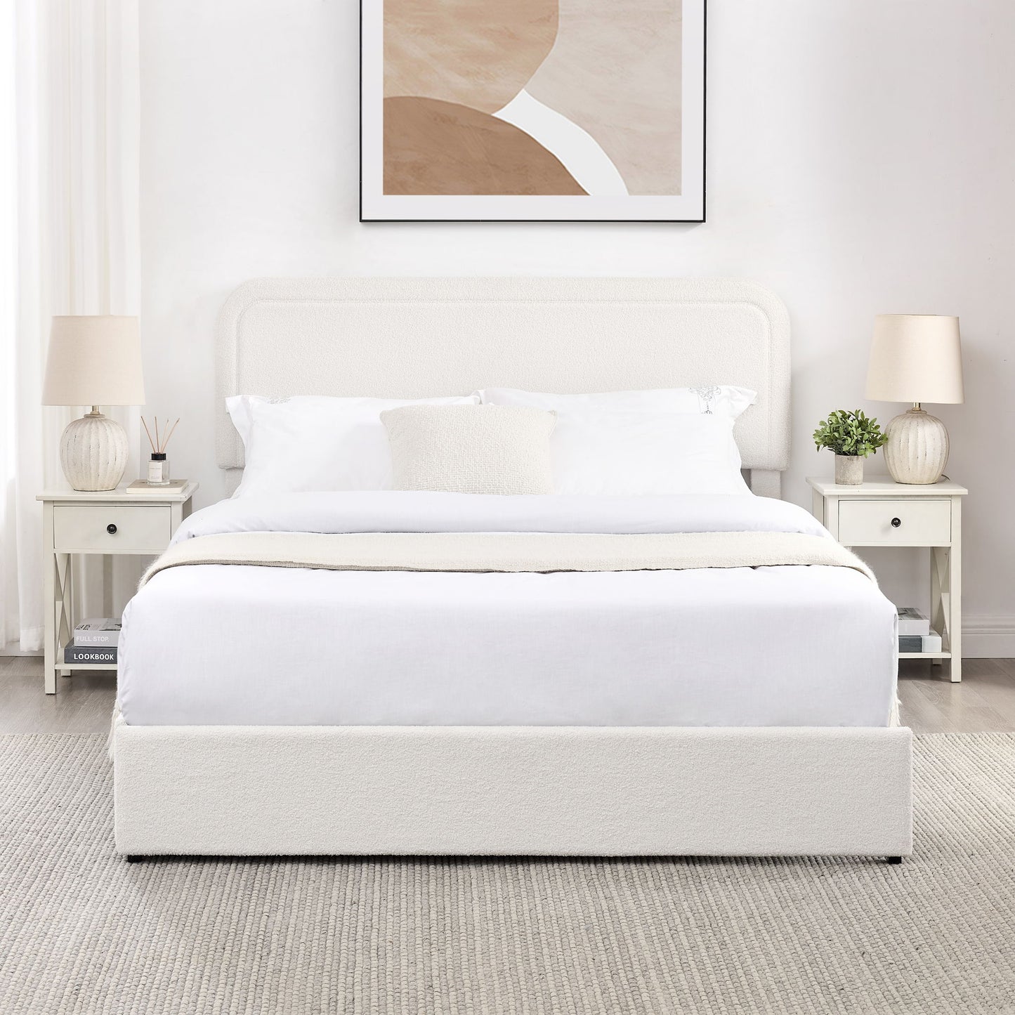 Liv - Cama tapizada con plataforma de almacenamiento y cajones patentada
